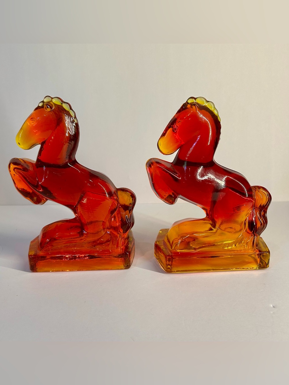 LE Smith Amberina Glass Rearing Horse Bookends Pair MCM - Picture 6 of 16